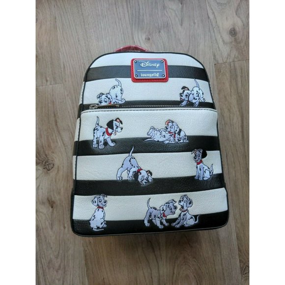 Loungefly Disney 101 Dalmatians Dog Striped Mini Backpack Black White Red - Picture 3 of 11